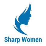 Sharp Women face logo with text (trsp, blue, 1200x1200x150dpi)